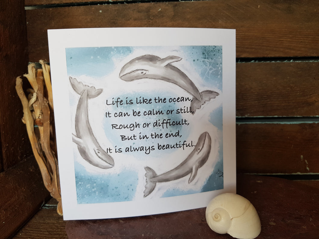 Whales Greetings Card Handmade In Cornwall