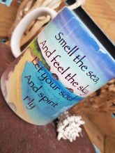 Load image into Gallery viewer, Cornish Mug With Original Artwork Smell The Sea Quote
