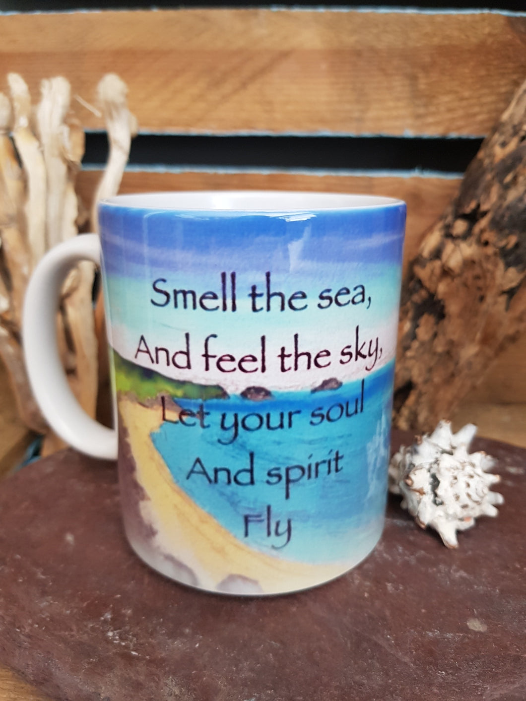 Cornish Mug With Original Artwork Smell The Sea Quote