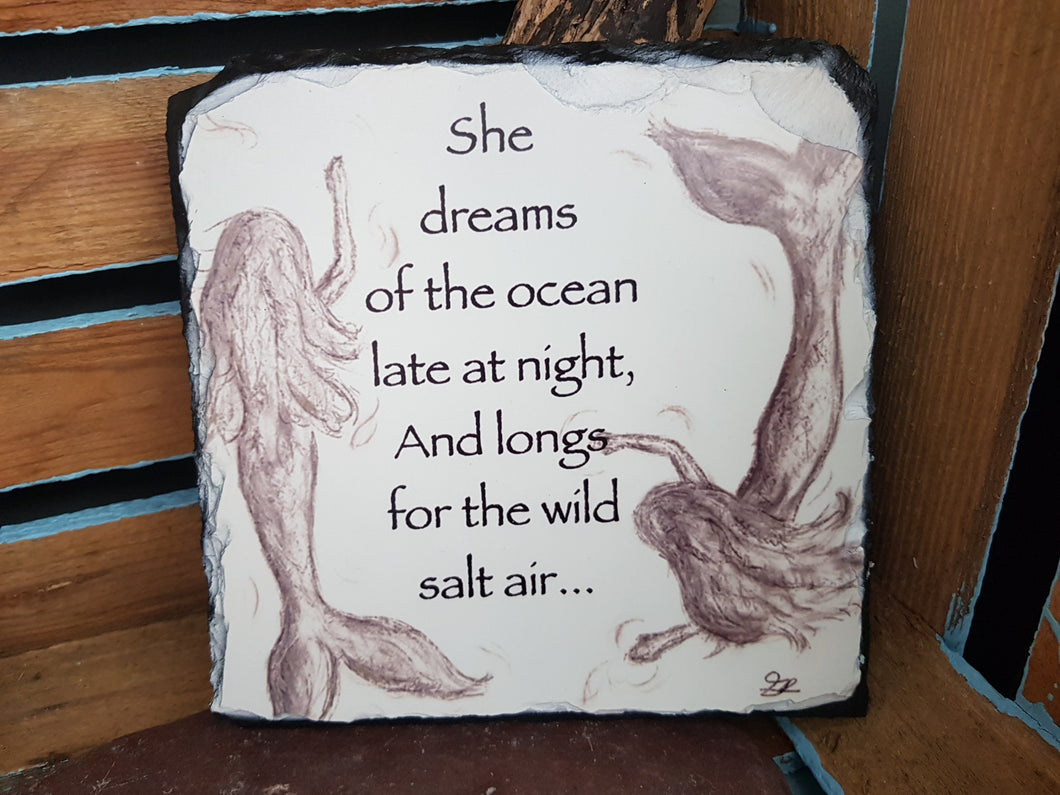 Natural Slate Original Cornish Artwork Mermaid Quote