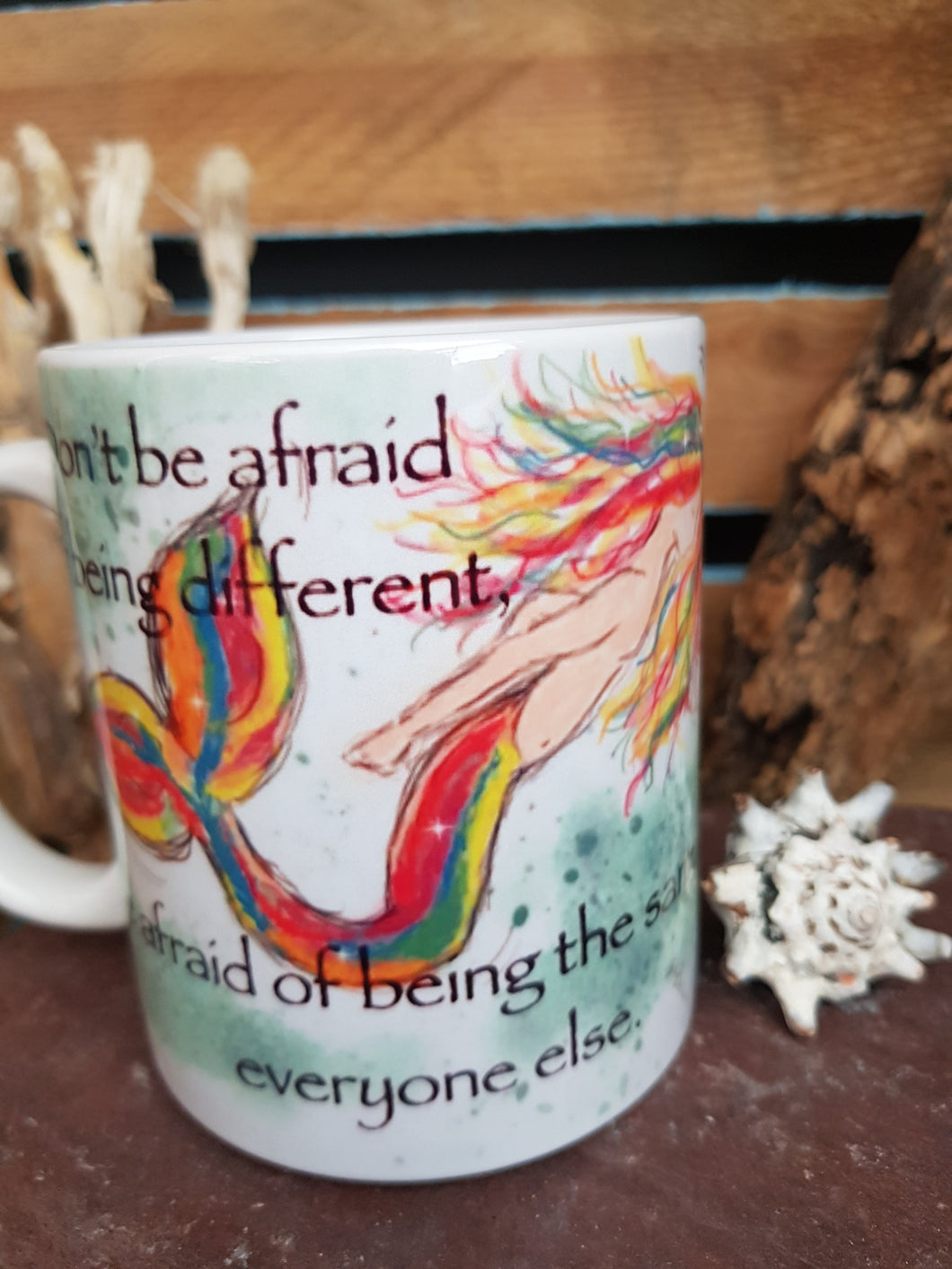 Cornish Mug With Original Artwork Rainbow Mermaid