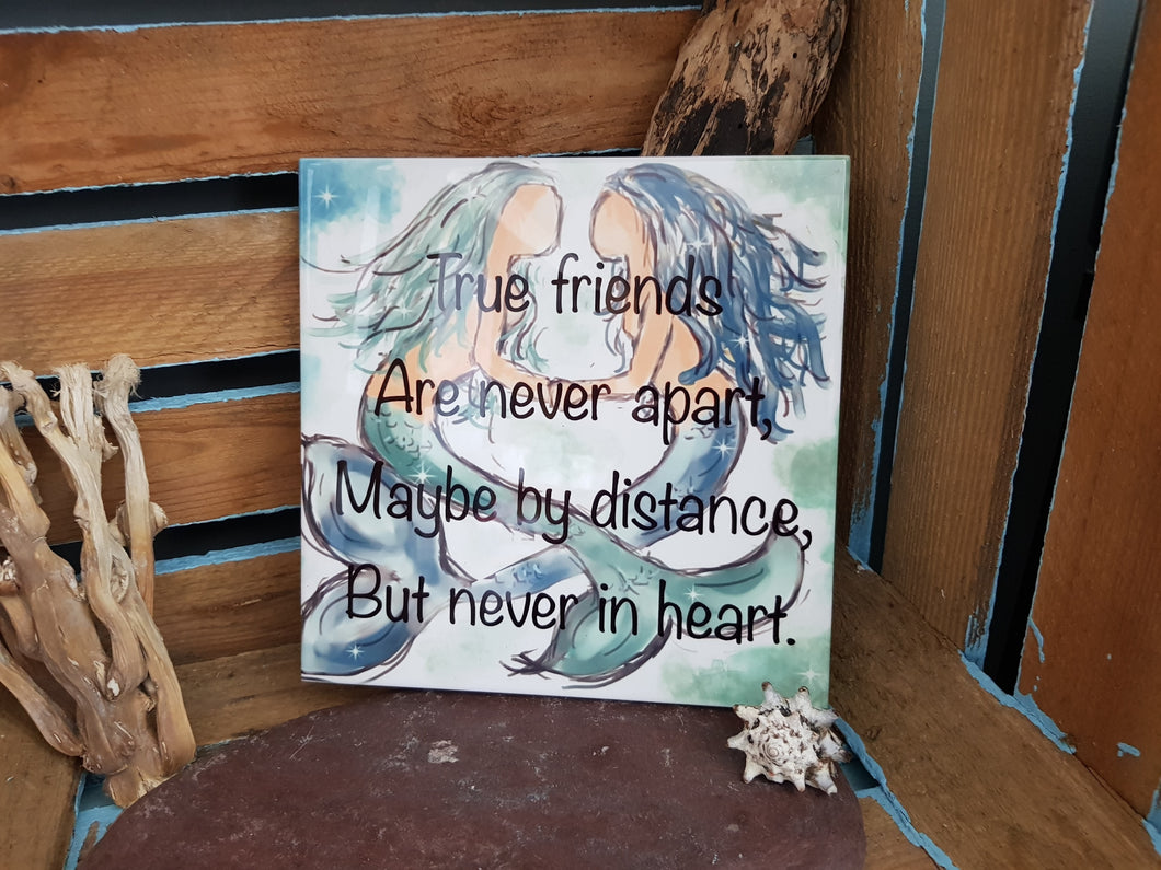Original Cornish Artwork Tile Best Friends Mermaid Quote